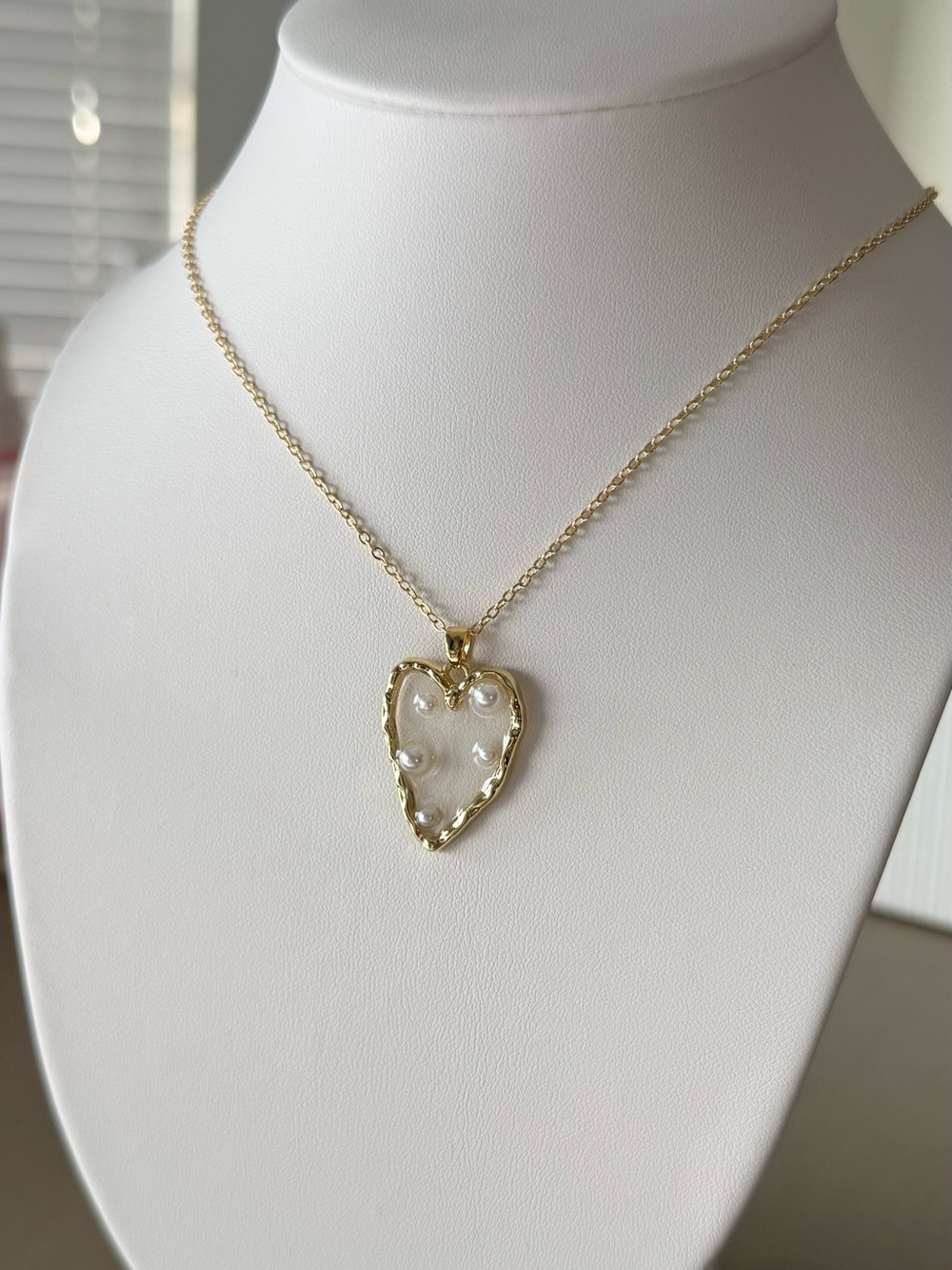 Gold Heart Pendant Necklace with Pearl Accents